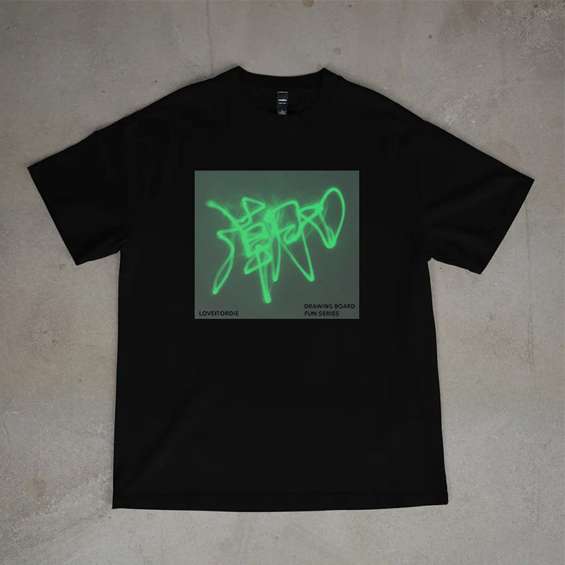 Cultural toy fun glow-in-the-dark drawing board short-sleeved T-shirt