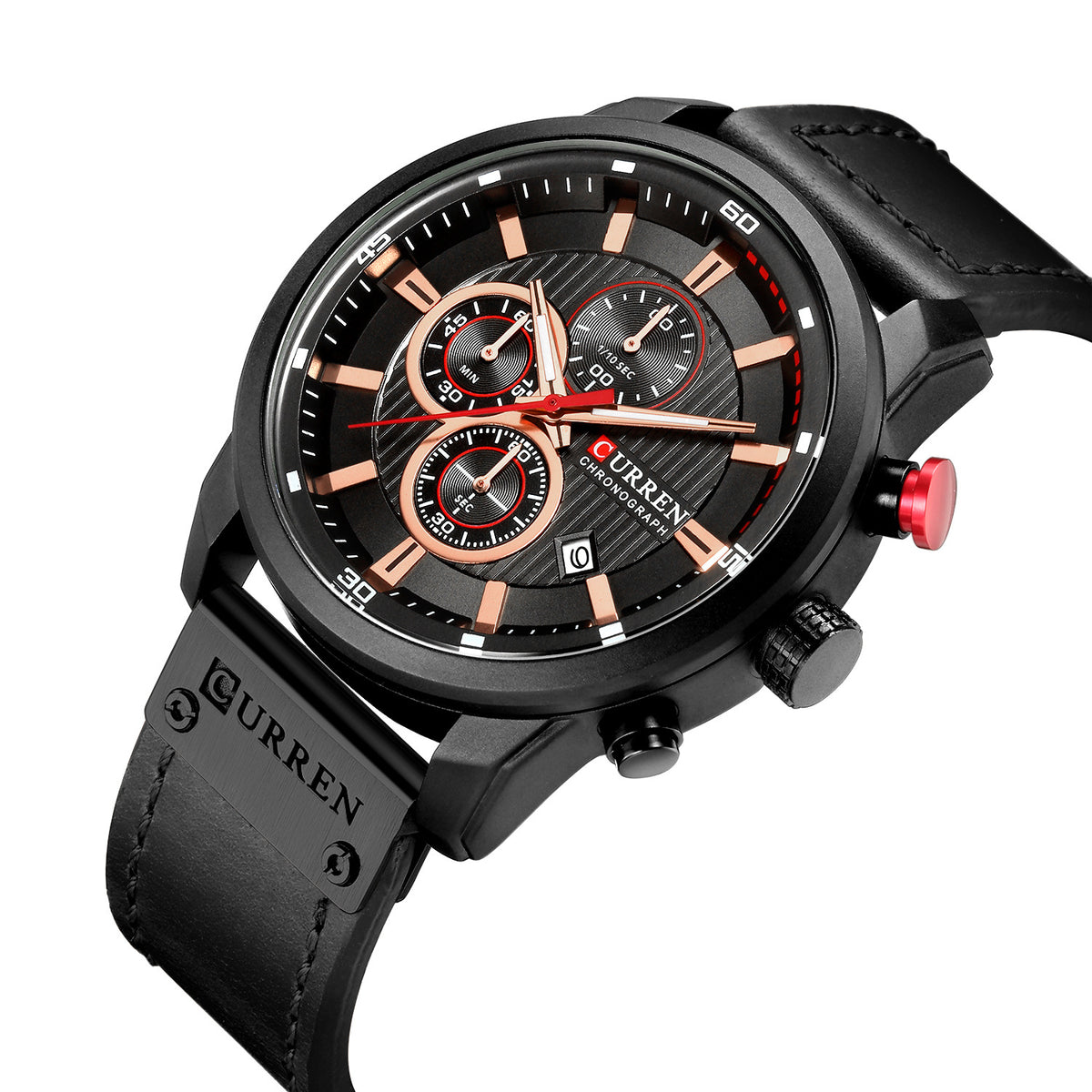 Curren Men's Leather Strap Quartz Watch with Calendar