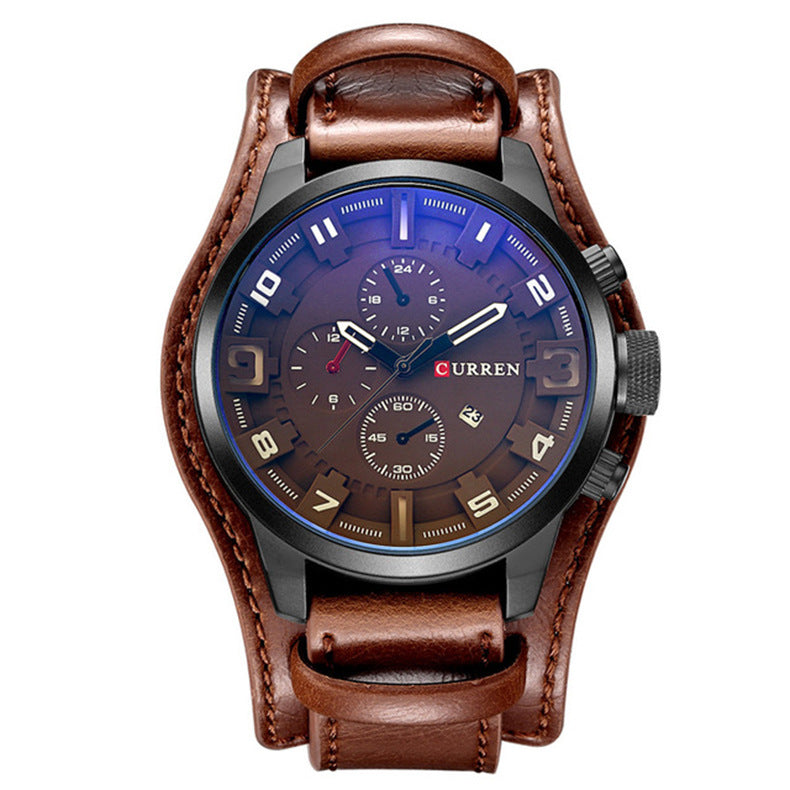 Curren Mens Calendar Leather Strap Quartz Watch