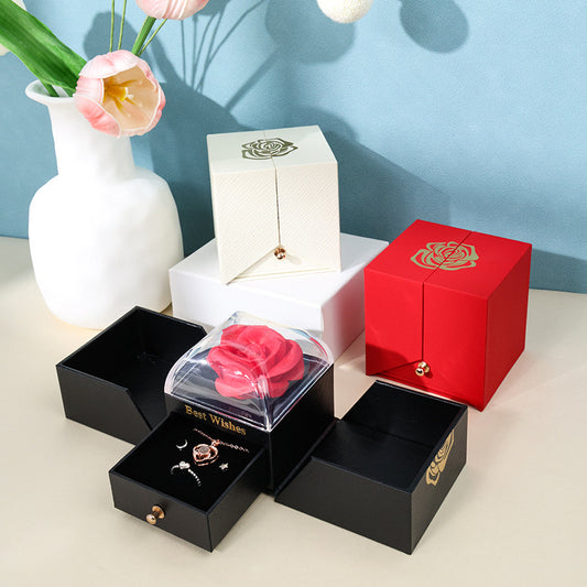 Curved Acrylic Double Opening Rose Jewelry Box with Gift Bag