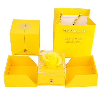 Curved Acrylic Double Opening Rose Jewelry Box with Gift Bag