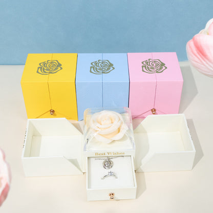 Curved Acrylic Double Opening Rose Jewelry Box with Gift Bag