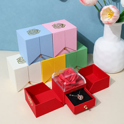 Curved Acrylic Double Opening Rose Jewelry Box with Gift Bag