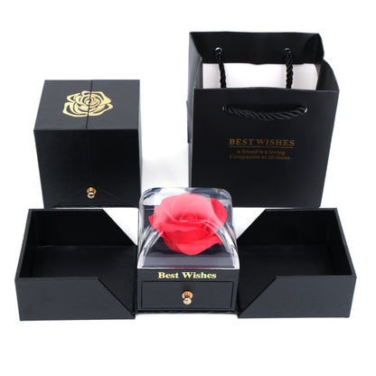 Curved Acrylic Double Opening Rose Jewelry Box with Gift Bag