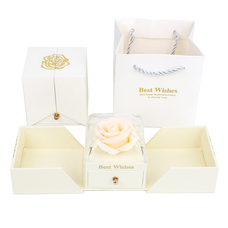 Curved Acrylic Double Opening Rose Jewelry Box with Gift Bag