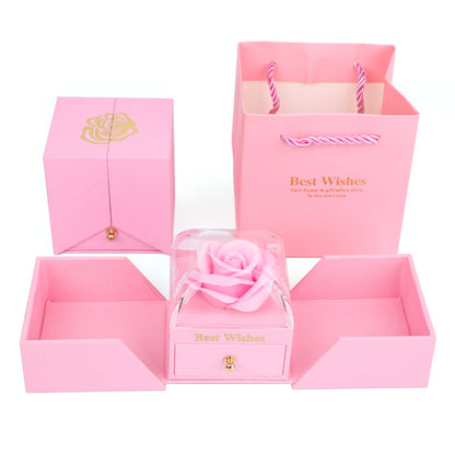 Curved Acrylic Double Opening Rose Jewelry Box with Gift Bag