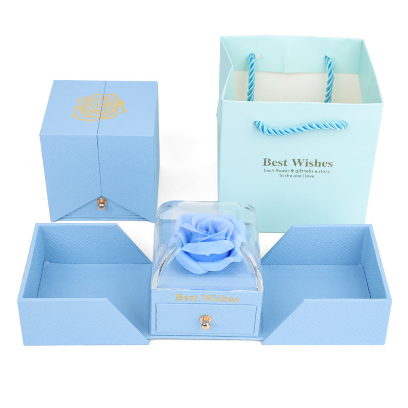 Curved Acrylic Double Opening Rose Jewelry Box with Gift Bag