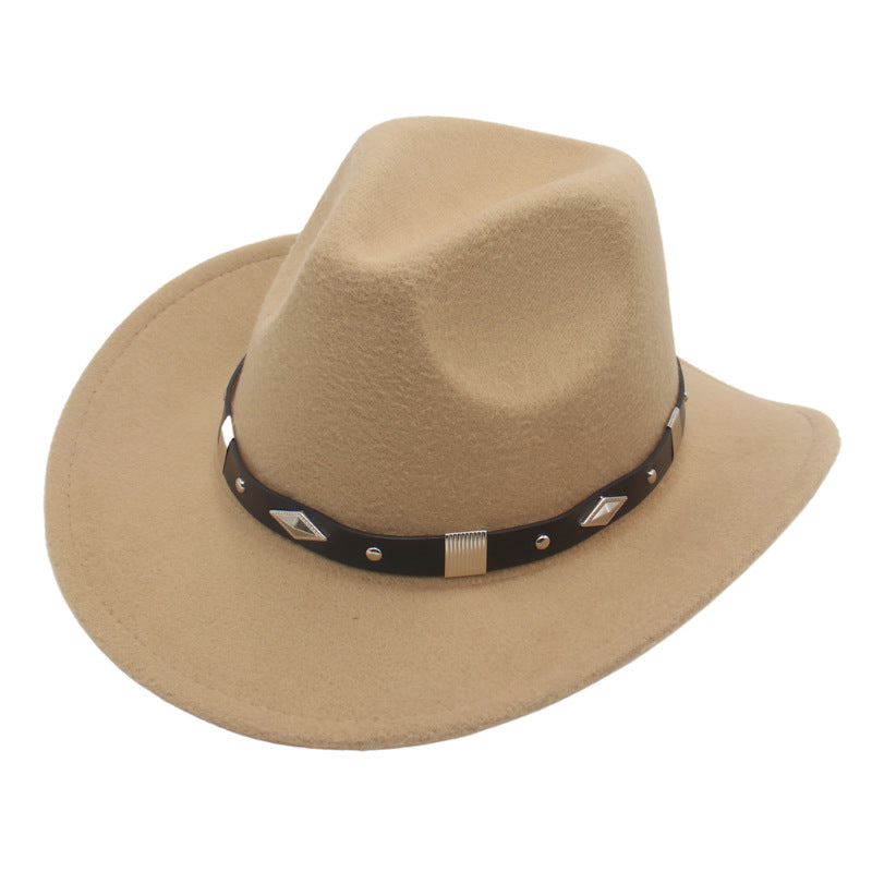 Curved-brim metal-accented formal hat