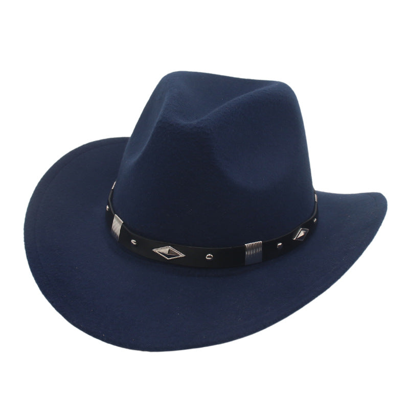 Curved-brim metal-accented formal hat