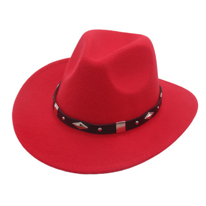 Curved-brim metal-accented formal hat