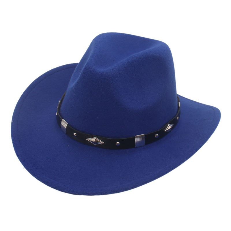 Curved-brim metal-accented formal hat