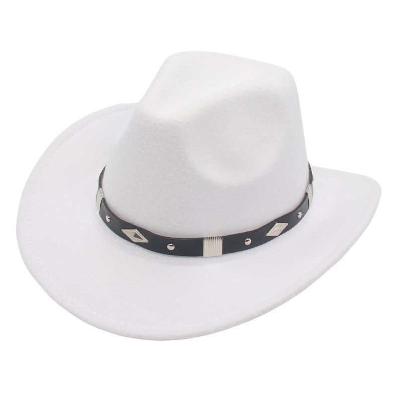 Curved-brim metal-accented formal hat