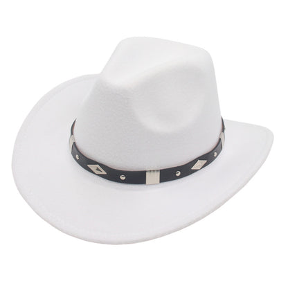 Curved-brim metal-accented formal hat