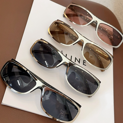 Curved cat-eye silver-framed glasses