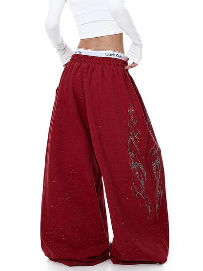 Curved knife style sweatpants, wide-leg pants
