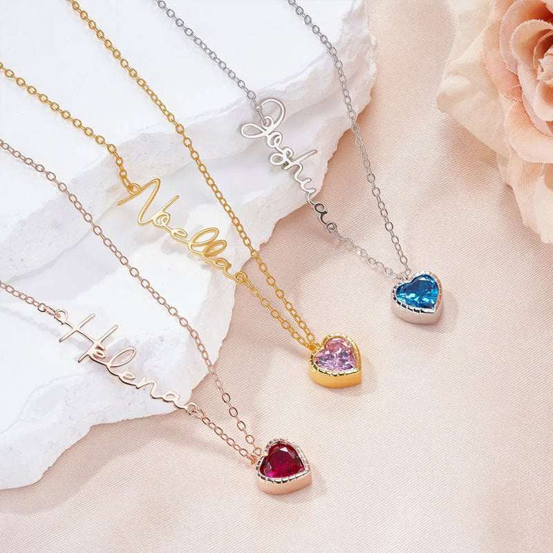 Custom Name Birthstone Heart Necklace