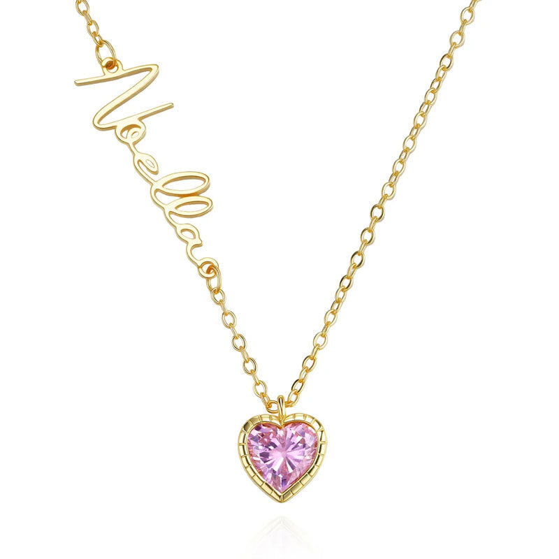 Custom Name Birthstone Heart Necklace
