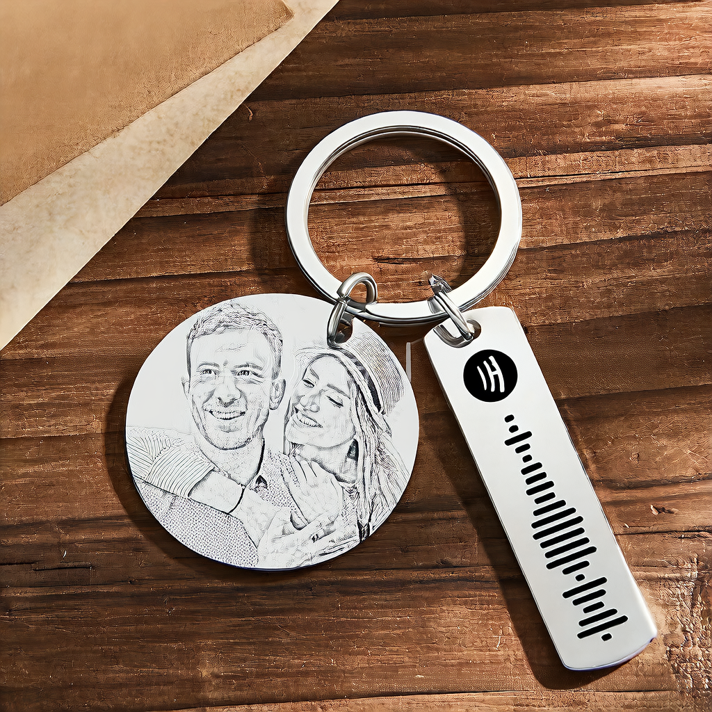 Custom Photo Engraved Keychain Stainless Steel Gift
