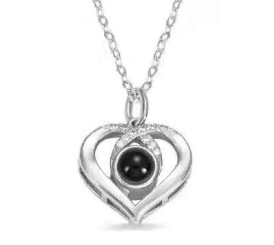 Custom Photo Projection Necklace with Multilingual Message