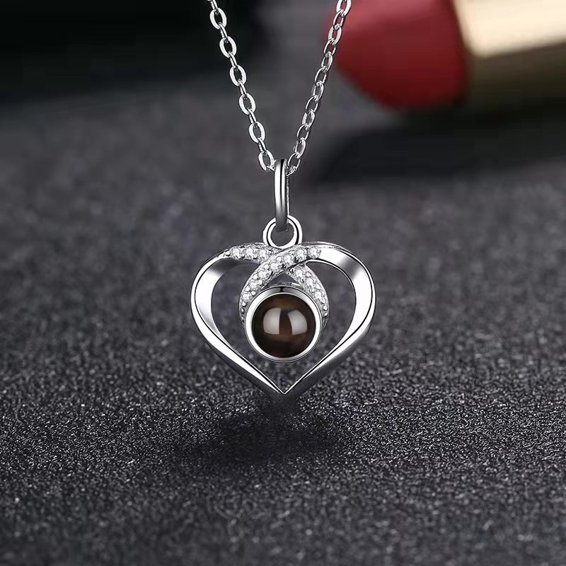 Custom Photo Projection Necklace with Multilingual Message