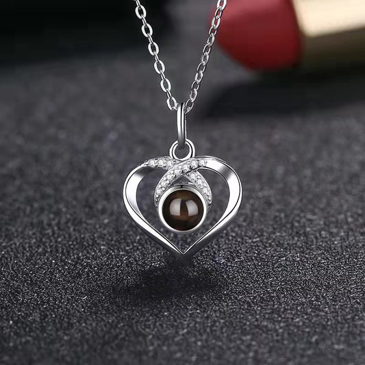 Custom Photo Projection Necklace with Multilingual Message