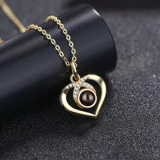 Custom Photo Projection Necklace with Multilingual Message