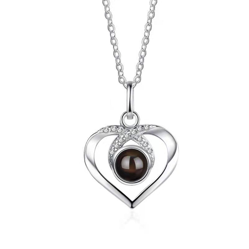 Custom Photo Projection Necklace with Multilingual Message