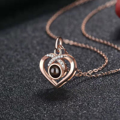 Custom Photo Projection Necklace with Multilingual Message