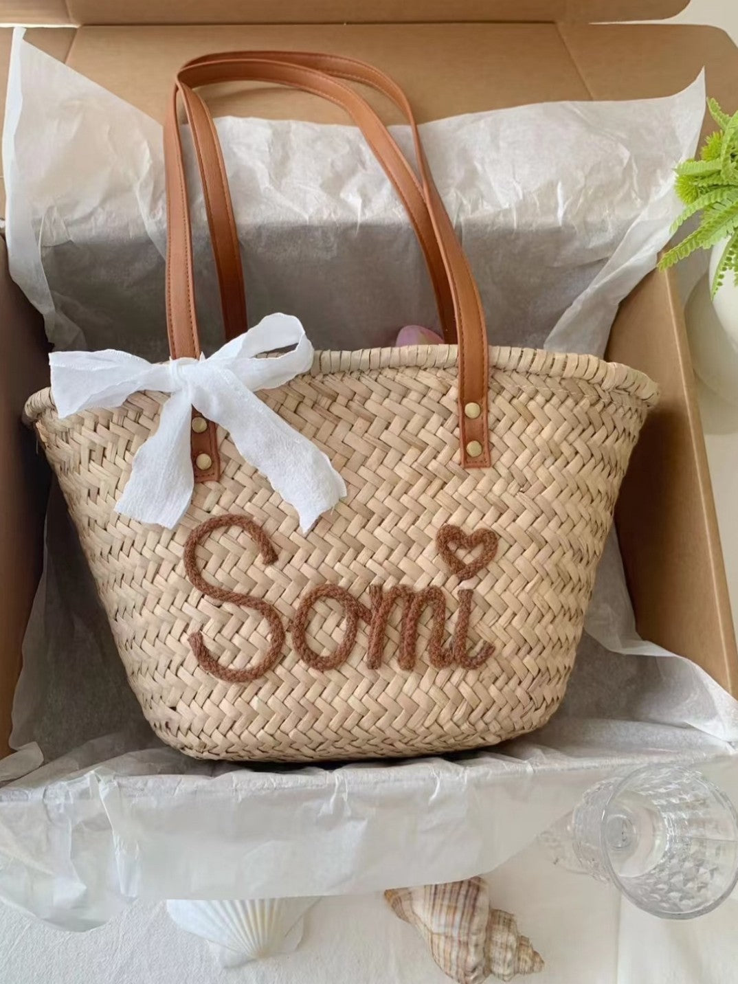 Custom Woven Straw Shoulder Bag