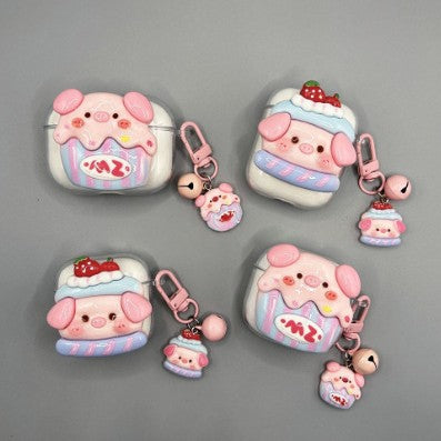 Cute 3D Pig AirPods Protective Case with Pendant
