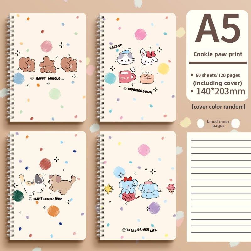Cute Animal Coil Notebook with Hard Cover - A5/B5, 60 Sheetsd