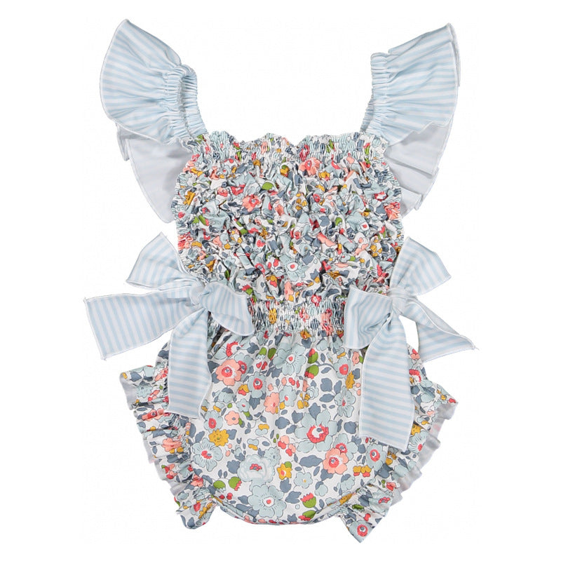 Cute beach swimsuit with blue and pink prints