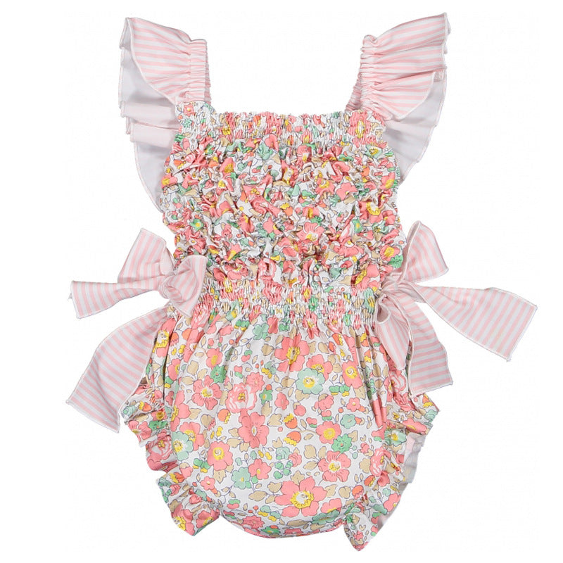 Cute beach swimsuit with blue and pink prints