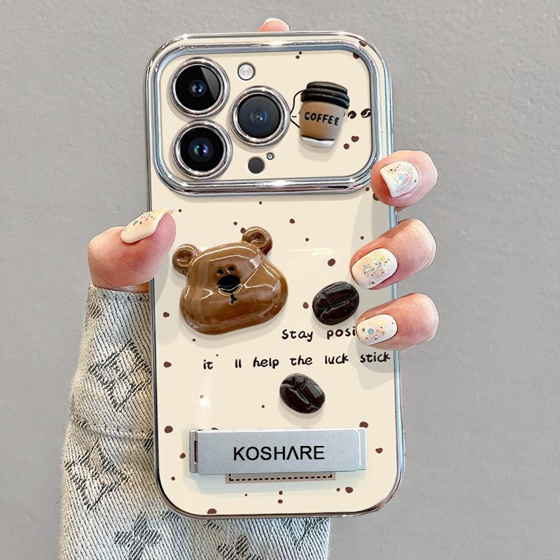 Cute Bear Pattern iPhone Case with Stand and Chain