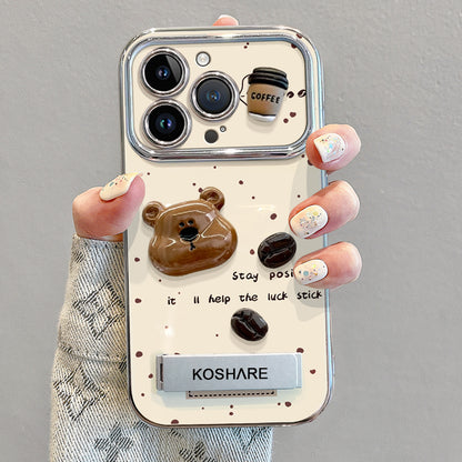 Cute Bear Pattern iPhone Case with Stand and Chain