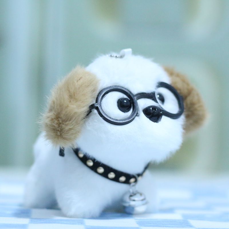 Cute Bell Puppy Plush Toy with Glasses – Keychain & Bag Pendant