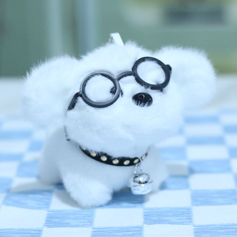 Cute Bell Puppy Plush Toy with Glasses – Keychain & Bag Pendant