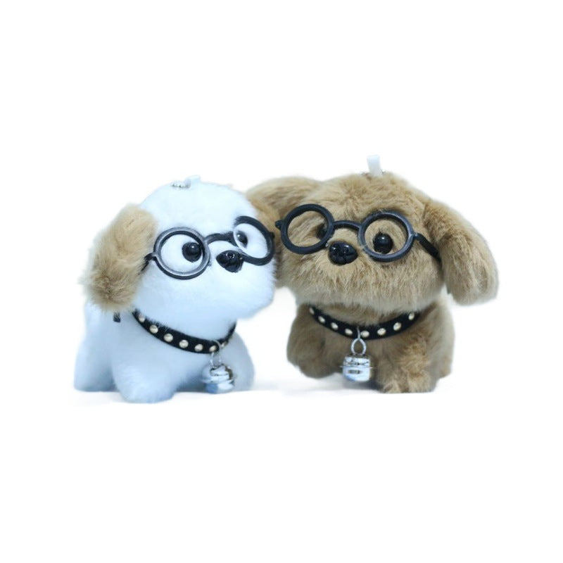 Cute Bell Puppy Plush Toy with Glasses – Keychain & Bag Pendant