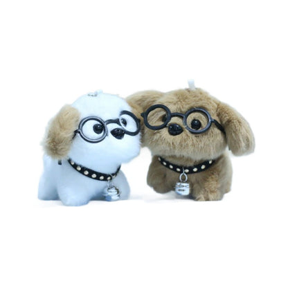 Cute Bell Puppy Plush Toy with Glasses – Keychain & Bag Pendant