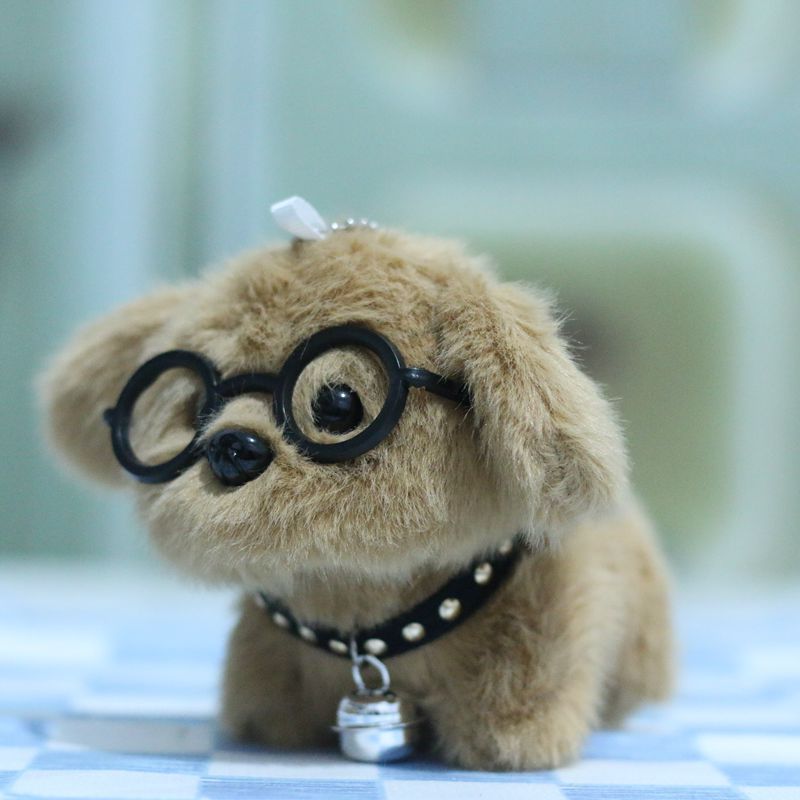 Cute Bell Puppy Plush Toy with Glasses – Keychain & Bag Pendant