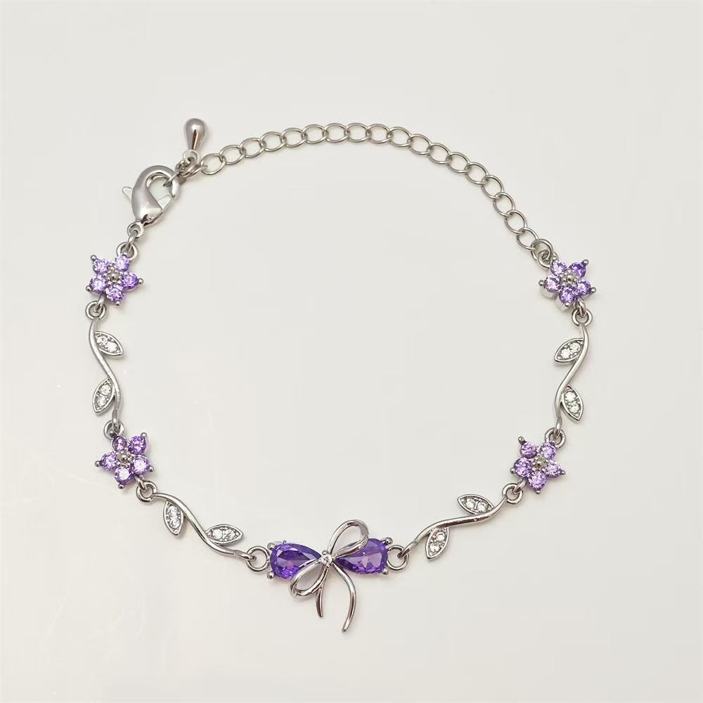 Cute Bow Heart Zircon Gold Plated Bracelet