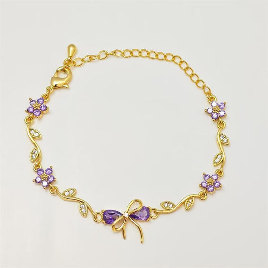 Cute Bow Heart Zircon Gold Plated Bracelet