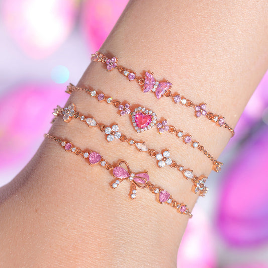 Cute Bow Heart Zircon Gold Plated Bracelet
