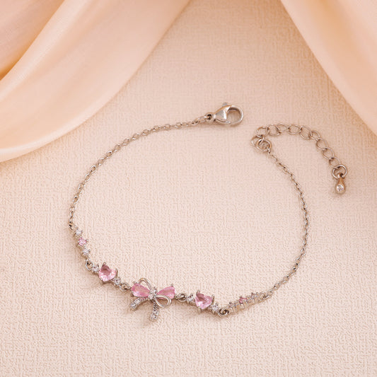 Cute Bow Heart Zircon Gold Plated Bracelet