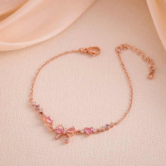 Cute Bow Heart Zircon Gold Plated Bracelet