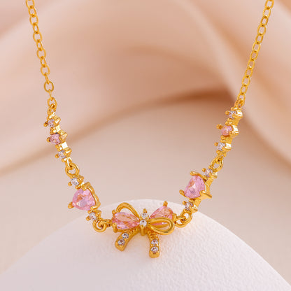 Cute Bow Heart Zircon Gold Plated Bracelet