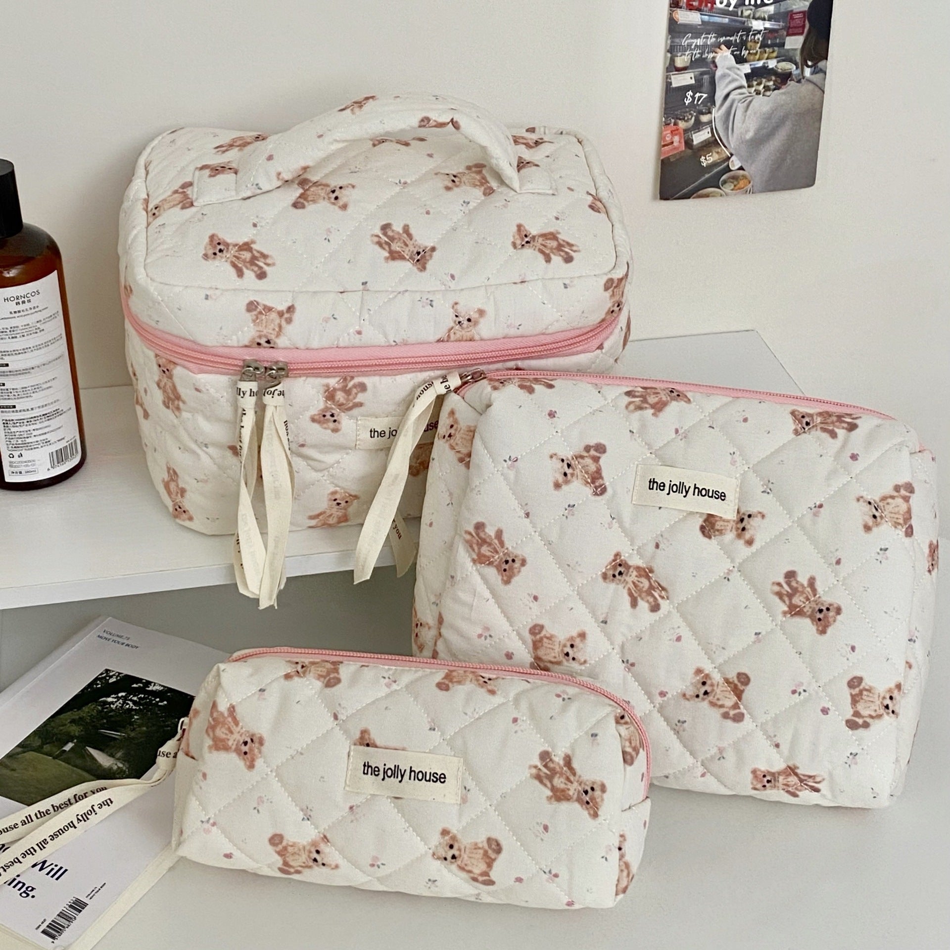 Cute Bow Makeup Bag Women Large Capacity Storage Pencil Case