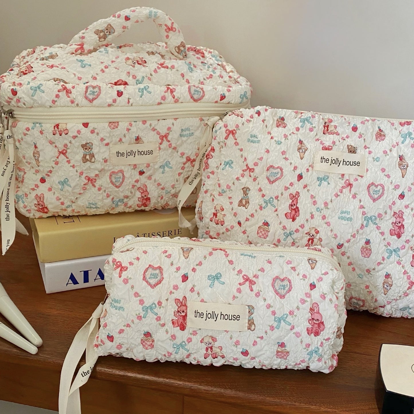Cute Bow Makeup Bag Women Large Capacity Storage Pencil Case