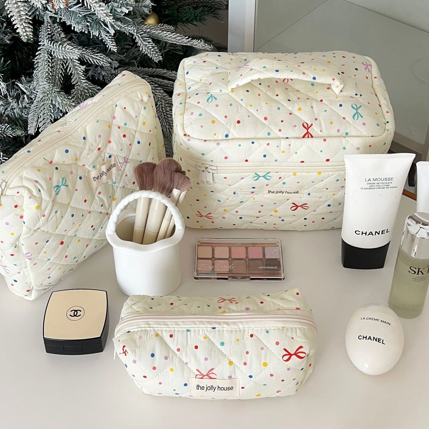 Cute Bow Makeup Bag Women Large Capacity Storage Pencil Case