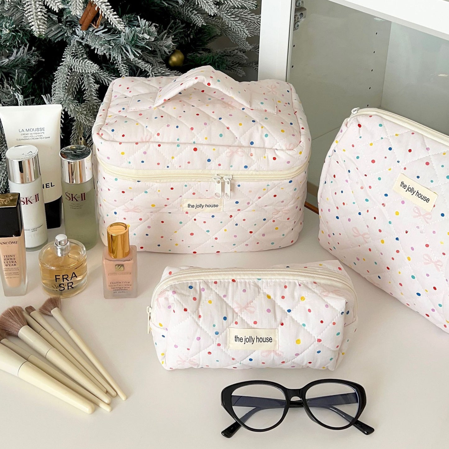 Cute Bow Makeup Bag Women Large Capacity Storage Pencil Case